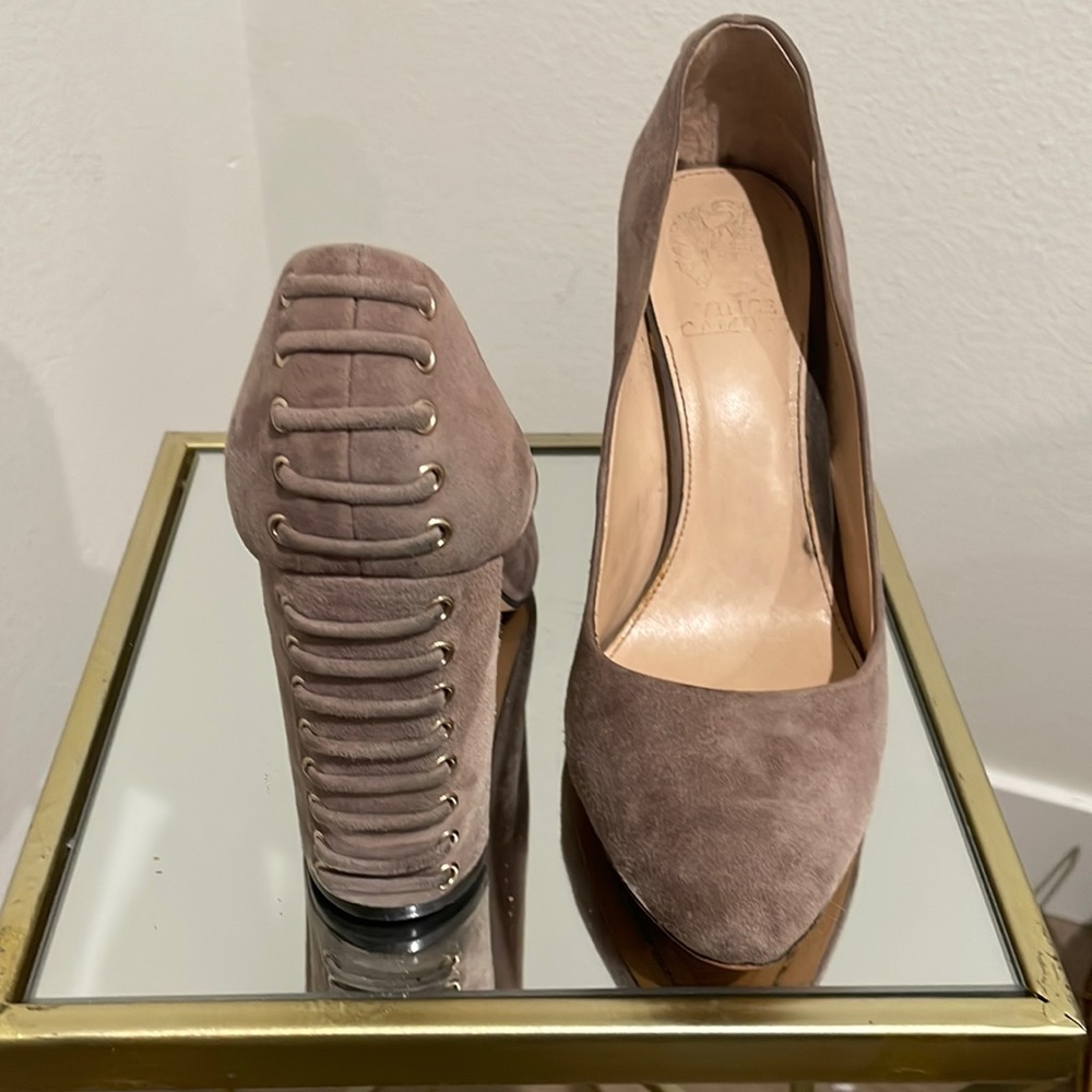 Vince Camuto Grey Suede Block Heel Pump